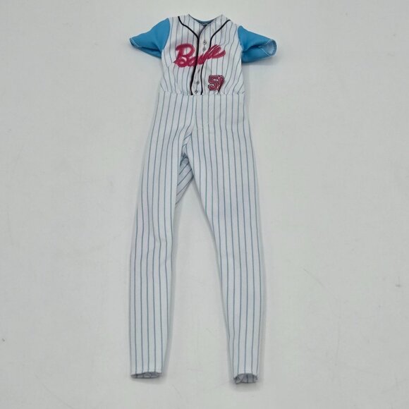 Barbie Doll Baseball Uniform White & Blue Striped Suit With Pink Logo 2018 Edi - Picture 1 of 6